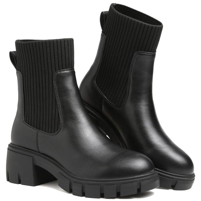 [todaysunny] ブーツ レディース サイドゴアブーツ 厚底ブーツ レディース ショートブーツ 黒 ミドル丈 ソックスブーツ ニットブーツ エンジニアブーツ ハイカット 秋 冬用 ワークブーツ アン