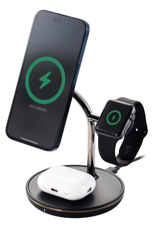 エレコム ワイヤレス充電器 Qi2 15W 3in1 スタンド型 MFA認証 EC-MS08