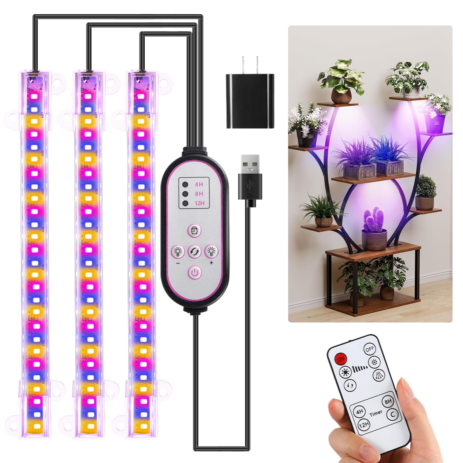 LED植物育成ライト フルスペクトル 3段階タイマー 10段階調光 室内栽培 家庭菜園 ...