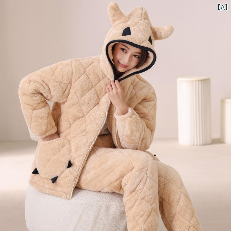Pajamas - パジャマ レディース フランネル 上下セット 中綿入り 防寒 ルームウェア 冬用 暖かい 保温 厚手 部屋着 前開き 寝巻き 冷え対策 あったか 柔らかい生地 おしゃれ リラックス 動きやすい