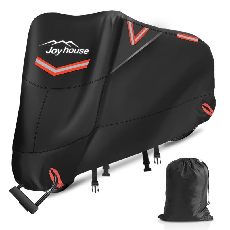 バイクカバー 420D厚手 【2024年新版&両側通気口】 車体カバー 防水 耐熱 オートバイカバー 警告反射テープ5枚 盗難防止ロック穴 ワンタッチバックル前後付き 裾を絞るゴム 超撥水 紫外線