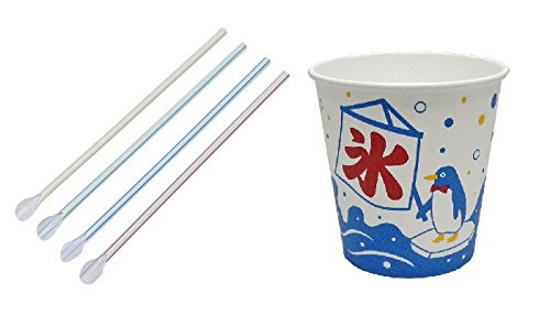・カップ素材:紙(内側コーティング加工) ・カップ容量:400ml ・カップサイズ:口径94mm×高さ91mm ・ストローサイズ:210mm ・セット内容:カップ100個、スプーンストロー100個 ・ストロー仕様:ストライプ柄、4色アソート