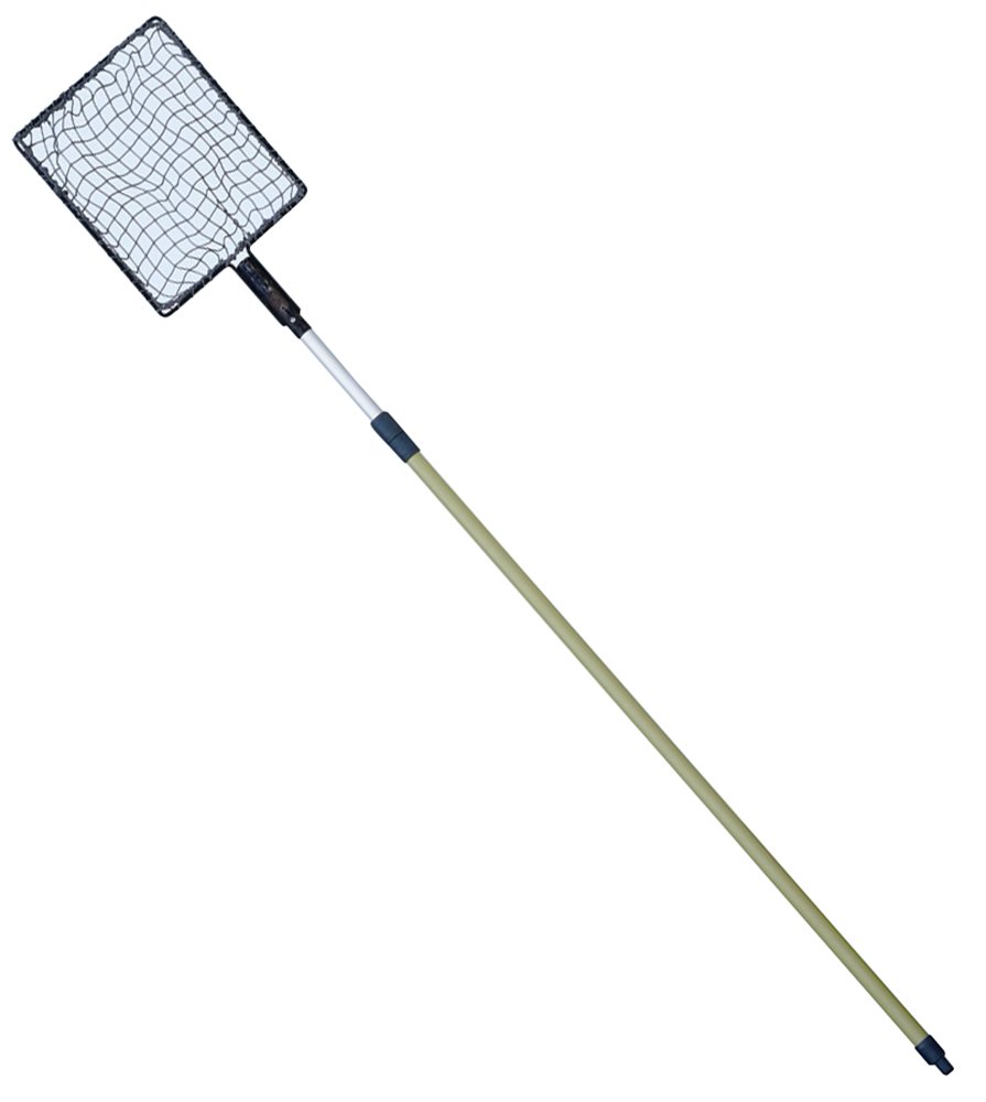 ・サイズ:網枠/315×365mm、全長/最大3m、最小2m ・重量:1.5kg ・素材:網枠/鉄、ネット/ポリエチレン2mm目、柄/アルミパイプ・スチールパイプ