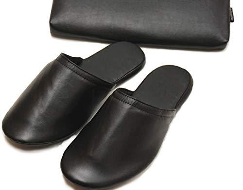 メンズ用PUレザー製携帯スリッパ スリムに収納できるポーチ付き フォーマル 面接 お受験 学校参観 旅行(3.0)
