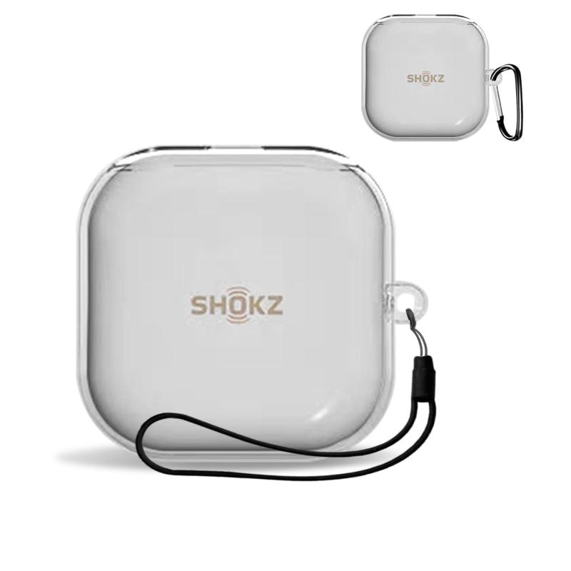 For Shokz OpenFit Air 用 ケース カバー【KONXISA】TPU クリア ワイヤレスイヤホンケース 着用しやすい 耐衝撃性 防水防塵 ウォッシャブル（カラビナ付き ストラップ付き ）持ち運びがしやすい（ク