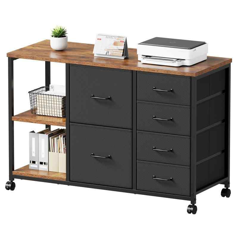 Maihail サイドキャビネット デスクワゴン 布製 袖机 層板付き サイドワゴン オフィスワゴン プリンタ..