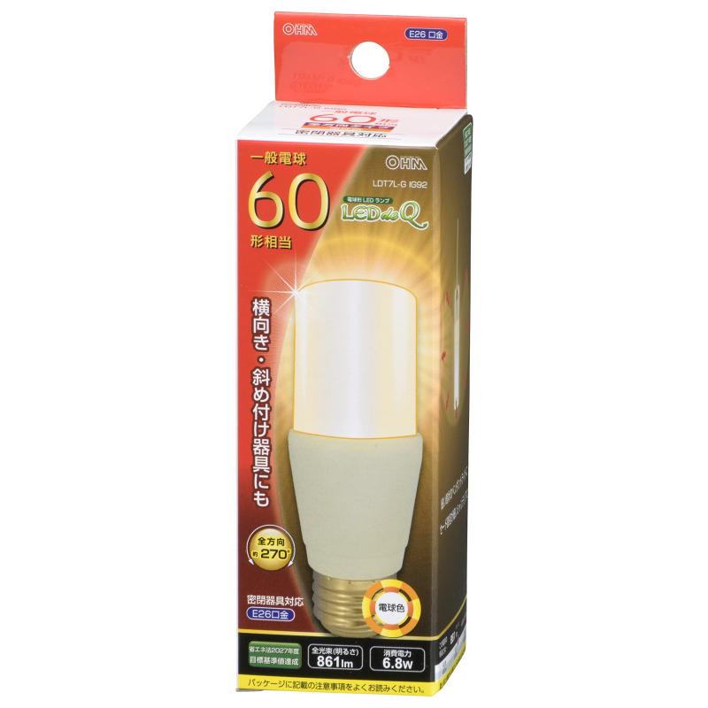 LED電球 T形 E26 60形相当 電球色 LDT7L-G IG92 06-3747 OHM オーム電機...