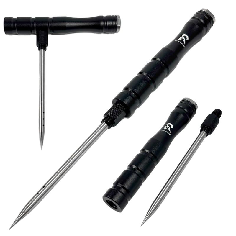 魚締めピック フィッシュピック 魚 脳天締め 神経締め T字 ストレート 針先収納 アルミ 魚絞め 釣り道具 神経抜き 血抜き エア抜き 青物 マグロ イカ ニードル 魚締める 〆る 携帯