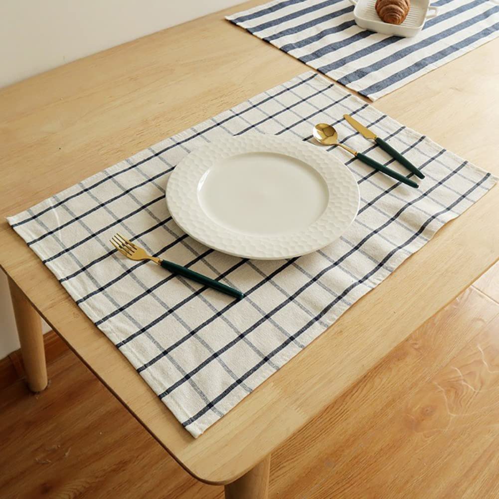 ランチョンマット コットン 綿100% おしゃれ 長方形 40cm×60cm ブルー ギンガム ストライプ柄 丸洗いOK