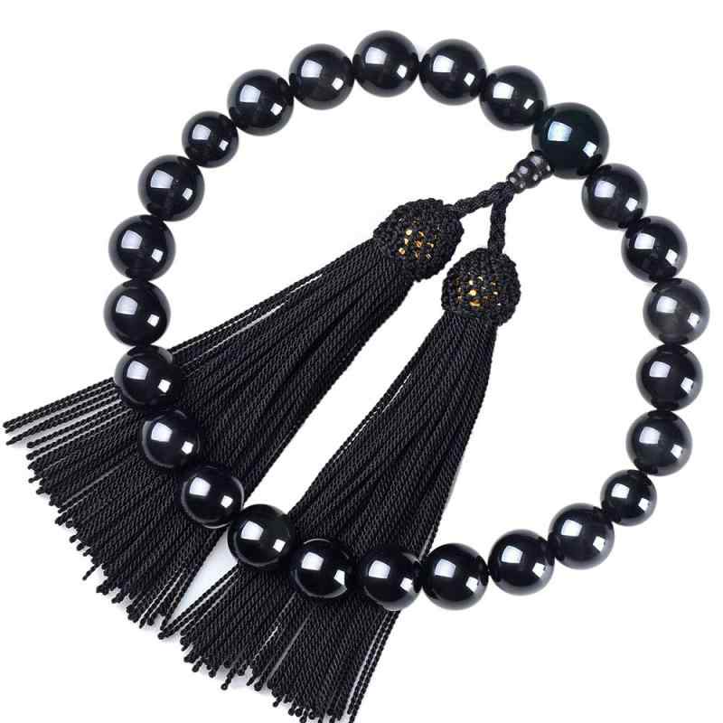 数珠 男性用 黒檀 マグネット式数珠袋付き 22玉 正絹頭付房 念数珠 お盆 メンズ 紳士用 略式数珠 念誦 ..