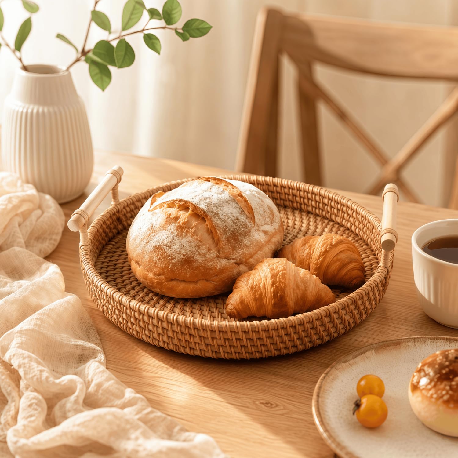 ・セット内容:2個セット ・素材:自然な籐(食品級材料) ・耐熱温度:60℃ ・サイズ:直径25cm