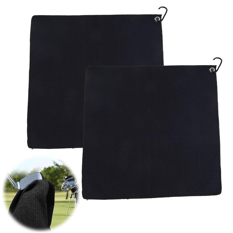 EsiFare ゴルフ タオル ゴルフボール拭き 2枚 ゴルフタオル 吸水性 ゴルフクラブ 手入れ マイクロファイバー ゴルフ掃除タオル バックル付き クリーナー 清潔用