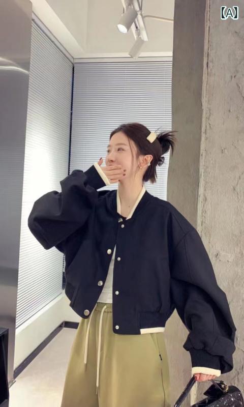 乐天商城 - スタジャン レディース ジャケット アウター ブルゾン 春秋 長袖 無地 羽織り 軽量 前開き ポケット付き シンプル カジュアル 防風 スポーツウェア 通勤 通学 おしゃれ