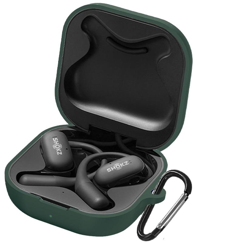 YAODLE Shokz OpenFit 用 ケース カバー Shokz OpenFit用保護カバー 保護ケース シリコンケース 装着充電可能 全面保護 落下防止 キズ防止 耐衝撃 防塵 軽量 収納 カラビナ付き(Shokz OpenFit，ブラック)