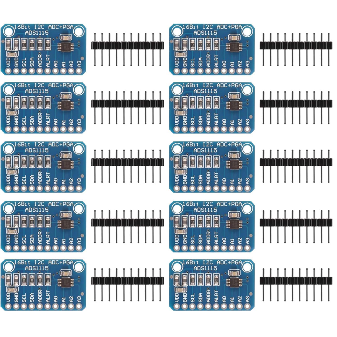 ・分解能:16bit ・入力端子:単動4チャンネル、差動2チャンネル ・インターフェース:I2C ・セット内容:10個セット