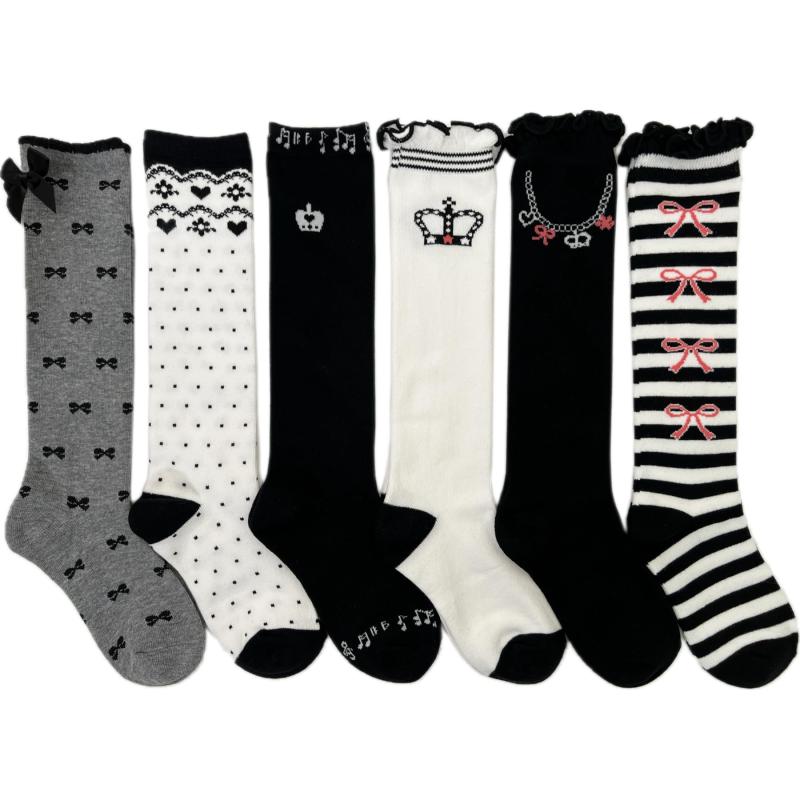 [GLASS FROG] キッズ ガーリー ハイソックス 6足組 女の子 可愛い靴下
