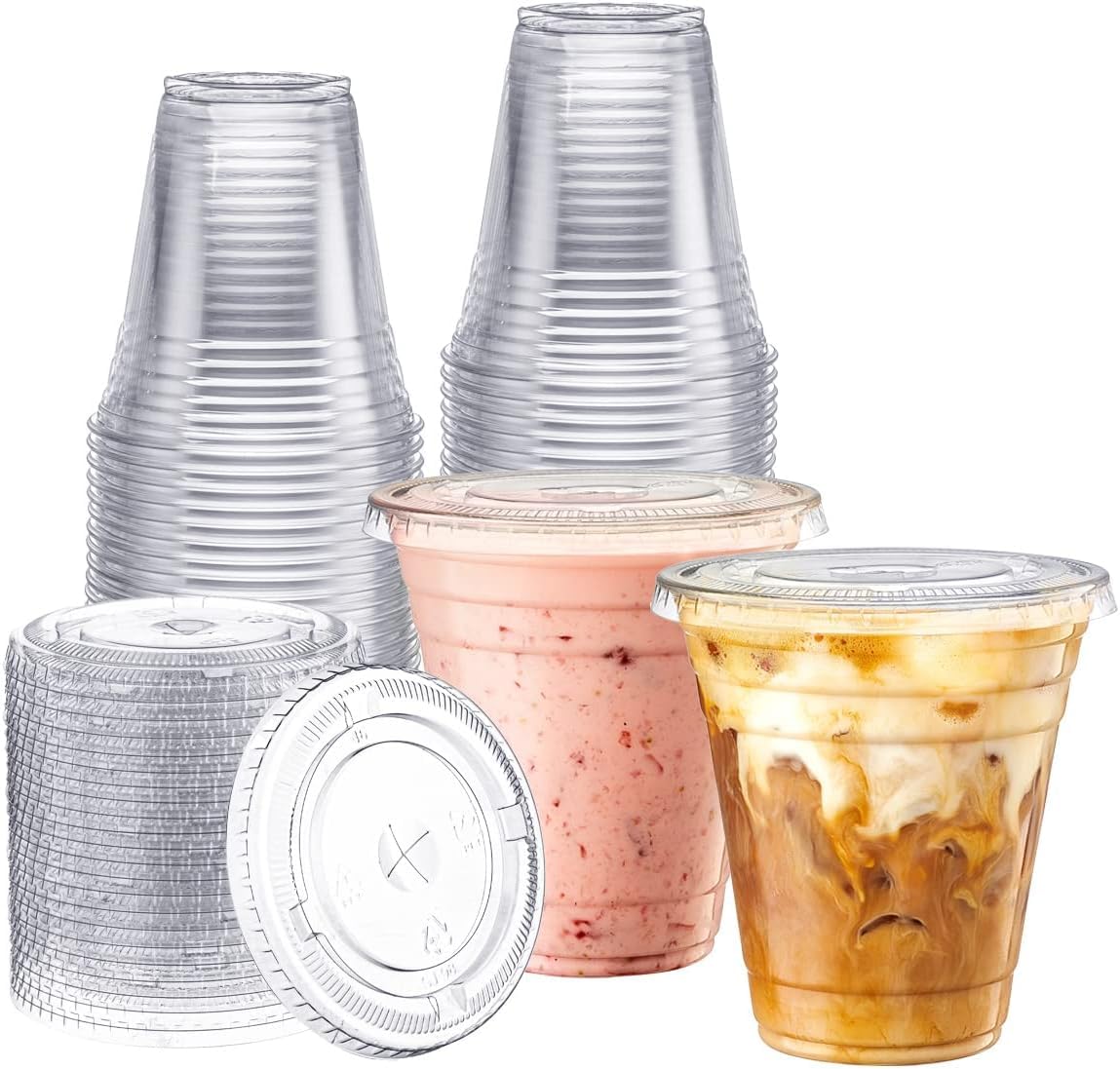 プラスチックカップ 400ml 500ml 50個セット 透明 BPAフリー 使い捨て アイスコーヒー アイスティー スムージー タピオカ対応 蓋付き 冷飲用 飲食店 イベント 家庭用 耐熱 耐冷 環境配慮