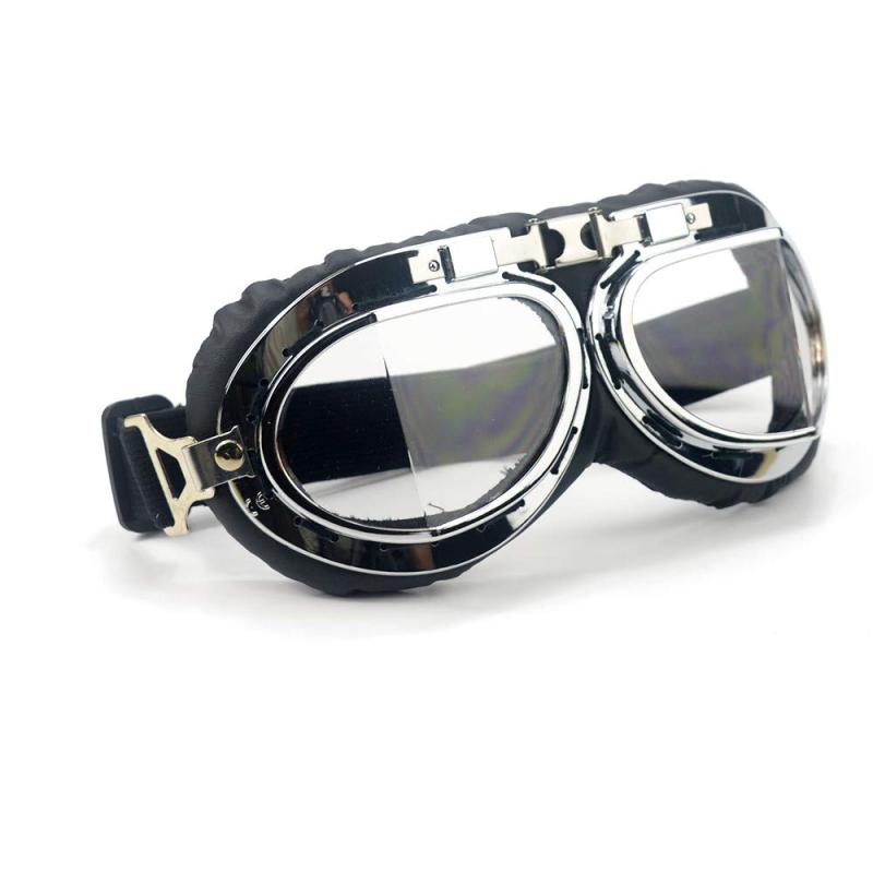 Evomosa オートバイ モトクロス PCレンズ 折りたたみ式 スキー用ゴーグル 防風 防塵 レトロ ビンテージ 楕円 折りたたみバイク用