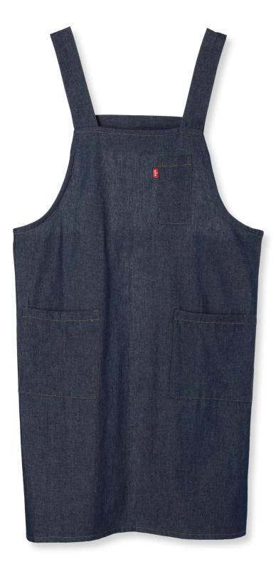 [エドウィン] エプロン 二段階調節可能な後ろ腰ボタン デニム H型 両サイドポケットペン差し付