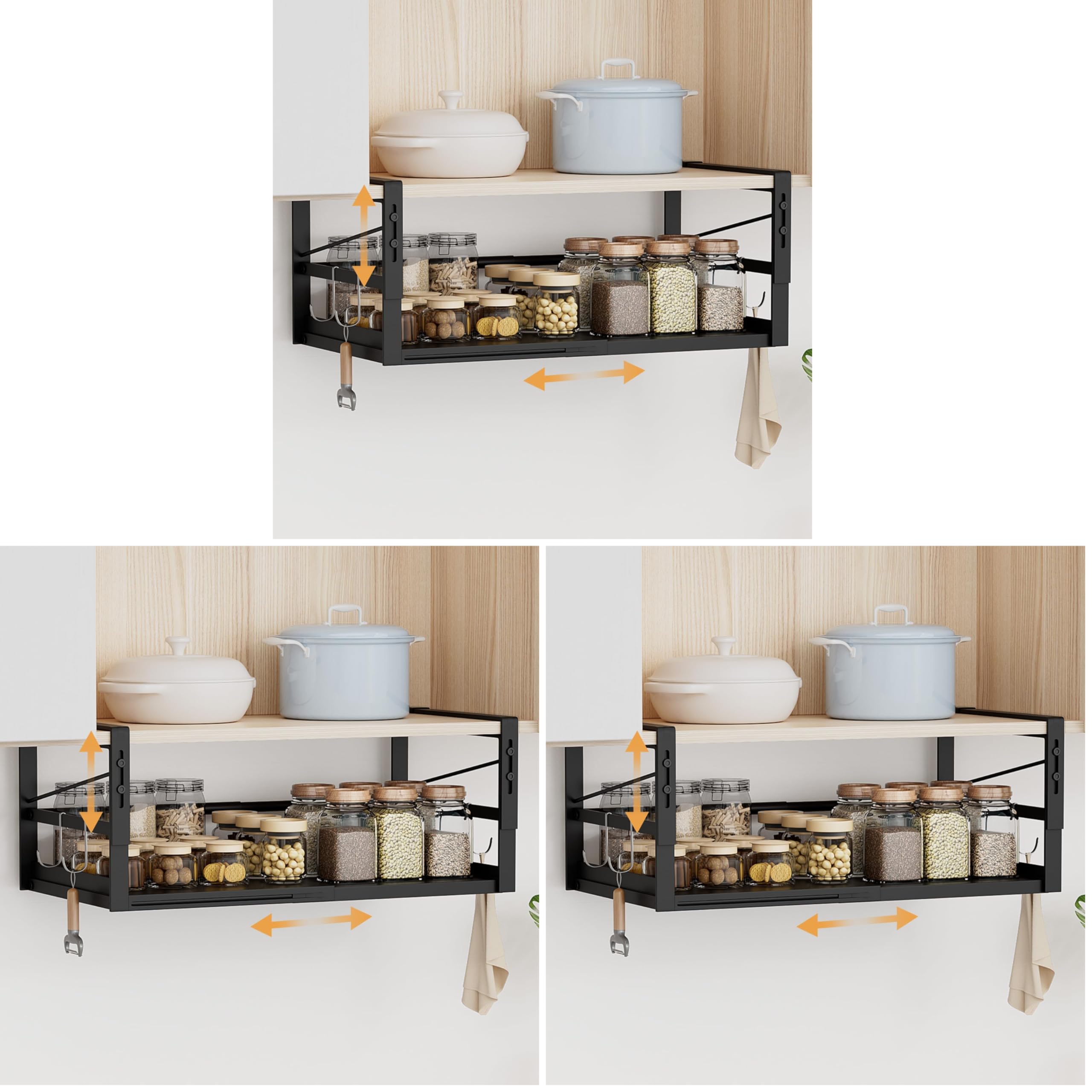 ・幅:24.3-40cm ・奥行:27cm ・高さ:19.2-22.3cm ・機能:伸縮式 ・付属品:フック4個 ・組立:組立品