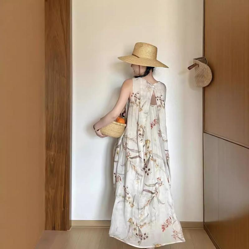 ワンピース レディース リネン混 ロング丈 マキシ丈 ウエストマーク 長袖 体型カバー 透け感 涼しい 動きやすい ナチュラル カジュアル 春夏 秋 普段着 お出かけ シンプル 無地 快適 シルエット