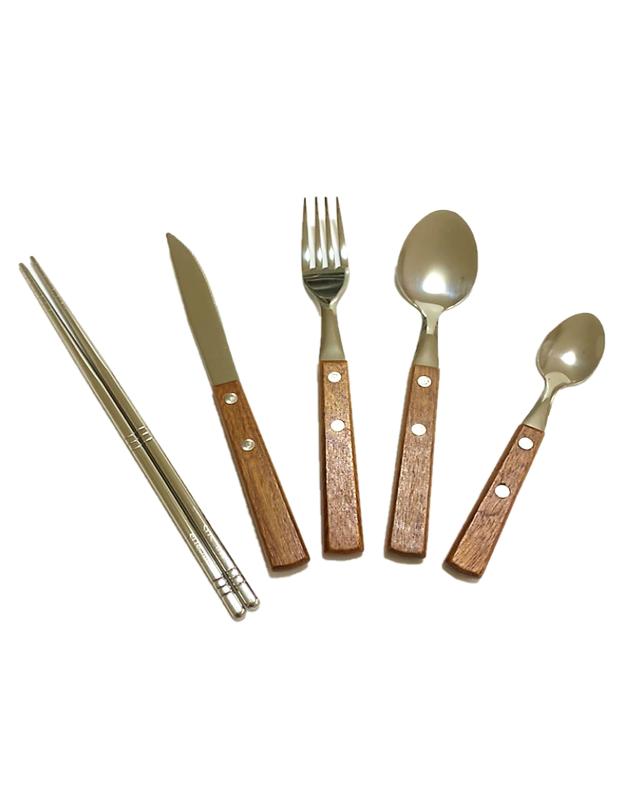 kuuupiii カトラリーセット カトラリーケース キャンプ アウトドア 6点セット 収納 木製 ステンレス お..