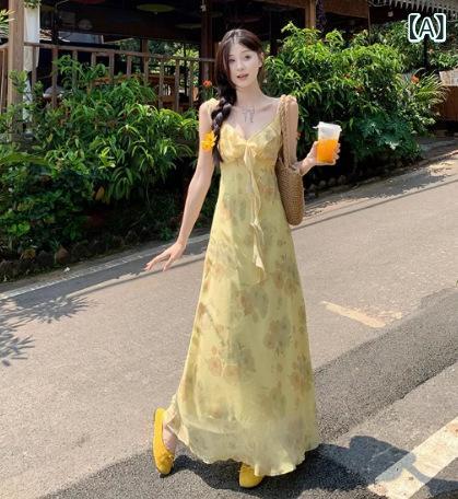 Dresses - ワンピース レディース 花柄 ロング丈 Vネック フレアスカート 半袖 フェミニン シフォン素材 体型カバー ウエストマーク 着痩せ 通勤 お出かけ 夏服 きれいめシルエット リゾート カジュアル