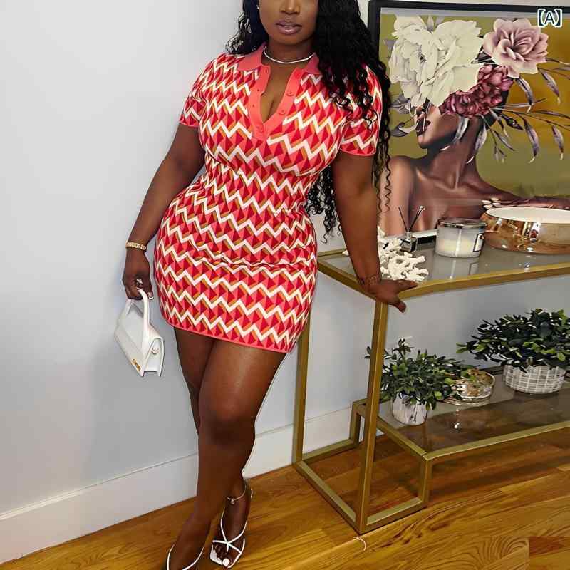 Dresses - ワンピース レディース ストライプ 襟付き ニットワンピース タイト ロング丈 前開きボタン 長袖 スリット入り ストレッチ素材 伸縮性 動きやすい 膝丈 オフィス カジュアル 普段着 デート