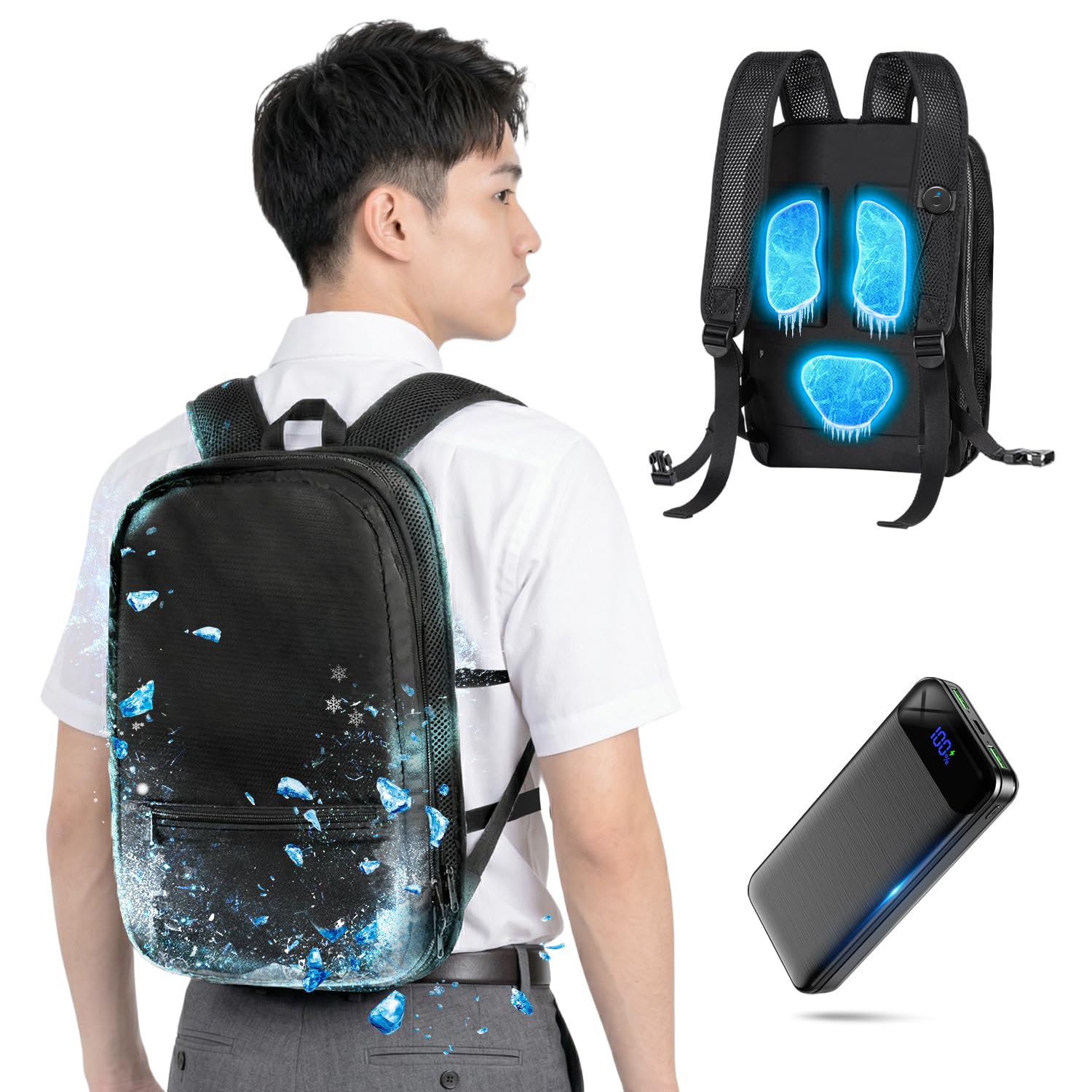 ・冷却プレート数:3枚 ・冷却性能:-25℃瞬間冷却 ・バッテリー容量:30000mAh ・給電方式:Type-C ・モード:強弱モード ・サイズ:フリーサイズ