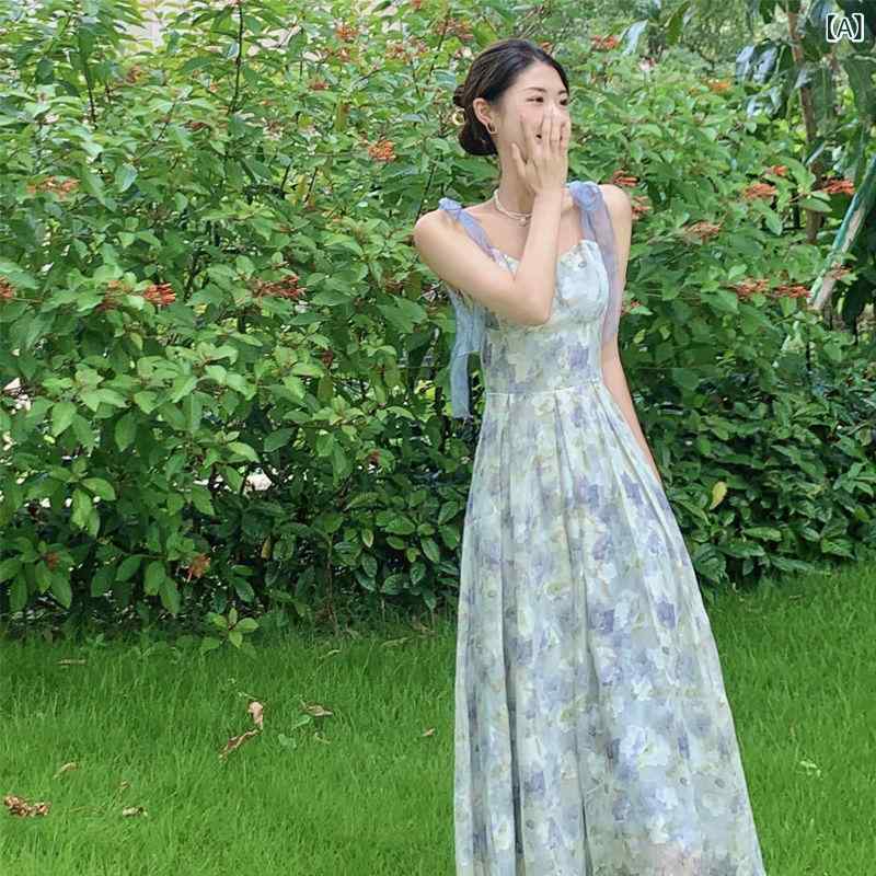ワンピース レディース 花柄 ロング丈 ノースリーブ マキシ丈 フレアスカート ウエ...