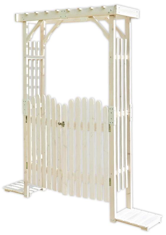 ガーデンガーデン 天然木製 バルコニーアーチ/シェッドファサードウォール/ゲートセット ダークブラウン/ウォッシュホワイト