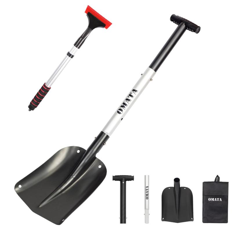 OMATA 雪かきスコップ 除雪スコップ 伸縮式雪かきスコップ スノースコップ 車載スコップ アルミ合金 携帯スコップ 長さ調節可能 スノーダンプ 軽量 組み立てが簡単 雪かき キャンプ 園芸 ア