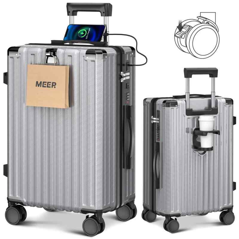 [meer] スーツケース キャリーケース キャリーバッグ キャスターストッパー付き Type-C&amp;USB充電ポ..