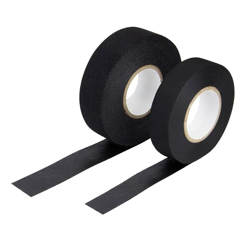 アセテートテープ 絶縁テープ 黒 (合計2巻、19mm*15m + 9mm*15m）自動車布テープ アセテート粘着テープ..