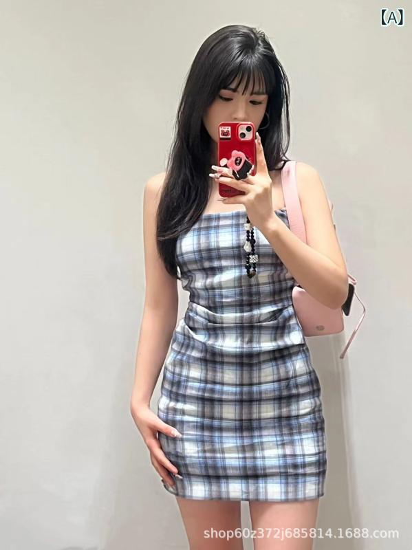 Dresses - ワンピース レディース キャミワンピ ロング丈 格子柄 異素材切り替え スリムシルエット サマーワンピ ノースリーブ 脚長効果 スタイルアップ 着回し抜群 お出かけ カジュアル きれいめシルエット
