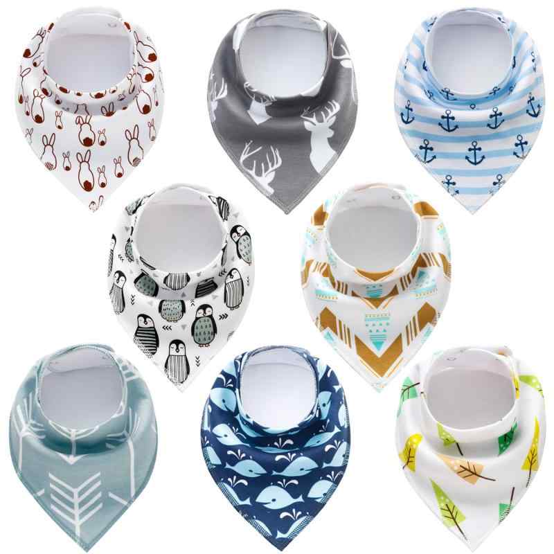 ベビー 三角スタイ よだれかけ 赤ちゃん ビブ 8枚セット 綿 柔らかい 男の子 女の子 口拭き サイズ 調整可能 お食事・授乳・おでかけ・お出産祝いに最適【肌触りいい＆吸水性】 素材：表面綿100%＋裏地は吸水性の高い羊毛混のポリエステル...
