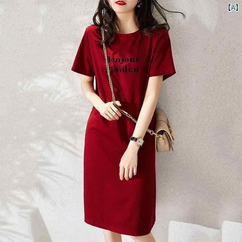 Dresses - ワンピース レディース 半袖 Tシャツワンピース ロング丈 プリント柄 ゆったり 体型カバー ラウンドネック カジュアル カットソー素材 普段着 通学 部屋着 動きやすい ロングシーズン着回し 楽ちん