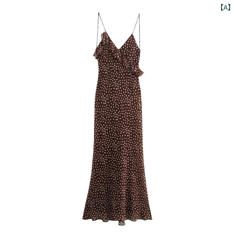 Dresses - ワンピース レディース 長袖 Vネック 水玉 ドット柄 ロング丈 マキシ丈 Aライン フレア ウエストマーク ギャザー 体型カバー 落ち感のある素材 秋服 お出かけ カジュアル 動きやすい