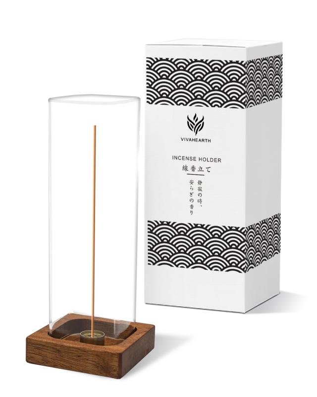 Rakuten - VIVAHEARTH お香立て 灰がこぼれない 線香立て オシャレ おこうたて 天然木 × 真鍮 ガラス製 縦型 インセンスホルダー おしゃれ 北欧 モダン インテリア 癒やし 瞑想 贈り物