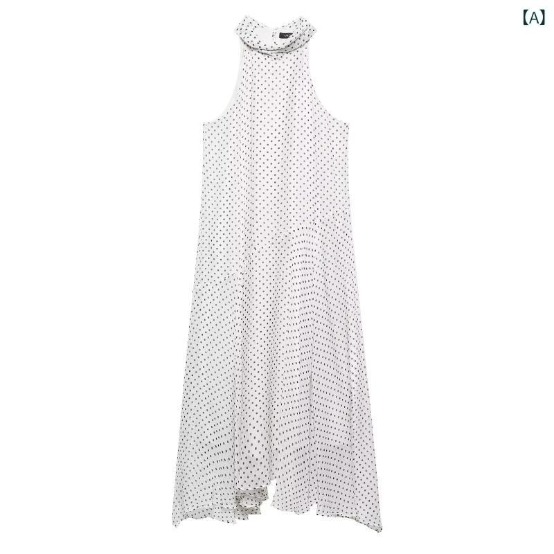 Dresses - ワンピース レディース ドット柄 シースルー ノースリーブ ミモレ丈 フレア Aライン オケージョン パーティー お呼ばれ 大人かわいい カジュアル デート服 旅行 リゾート 通気性抜群