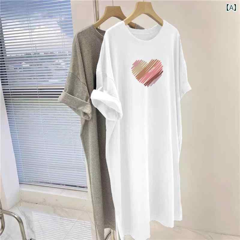 Dresses - ワンピース レディース 半袖 Tシャツワンピース ロング丈 プリント柄 カジュアル ゆったり オーバーサイズ 体型カバー Aライン 膝下丈 マキシ丈 ナチュラル コットン混 普段着 お出かけ 着やすい