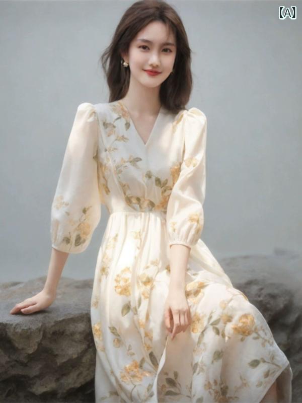 Rakuten - ワンピース レディース 花柄 ロング丈 シフォンワンピース 半袖 フレア きれいめ カジュアル リゾートワンピ 涼しい 薄手 通気性 柔らかい ゆったり 体型カバー 夏服 普段着 お出かけ 旅行 おしゃれ