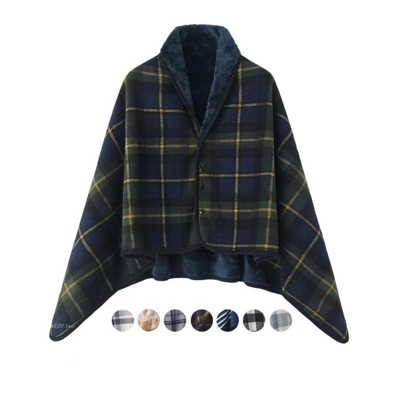 [VERILADY] ひざ掛け 肩掛け 着る毛布 4wayブランケット 毛布 ボタン付き 裏起毛 ハーフケット あったか 吸湿保温 防寒対策 静電気防止..