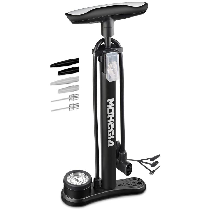 【全バルブ対応】MOHEGIA 自転車 空気入れ 160PSI 圧力計付き：仏式 米式 英式バルブ対応 フロアポンプ..