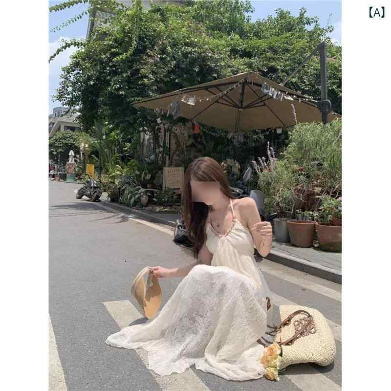 ワンピース レディース マキシ丈 ホワイト リゾートワンピース ロング丈 ノースリーブ フレア Aライン 体型カバー ゆったり オシャレ 着痩せ ビーチ 海水浴 旅行 撮影 おでかけ 夏服