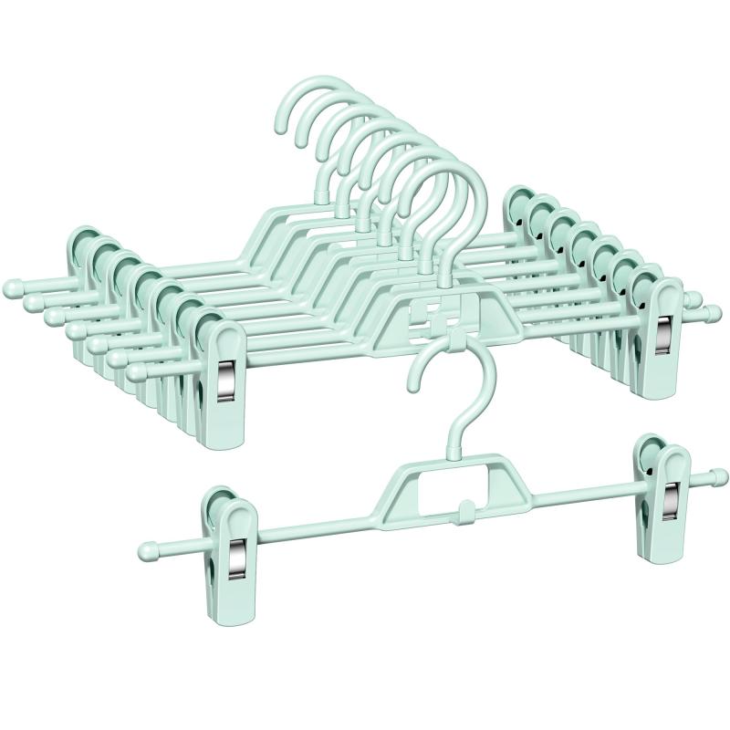 塑料裙夹 ズボンハンガー マルチレイヤースタック可能スラックスハンガー 調節可能なクリップ2個付きスカートハンガー 360回転フック付きパンツハンガー 01