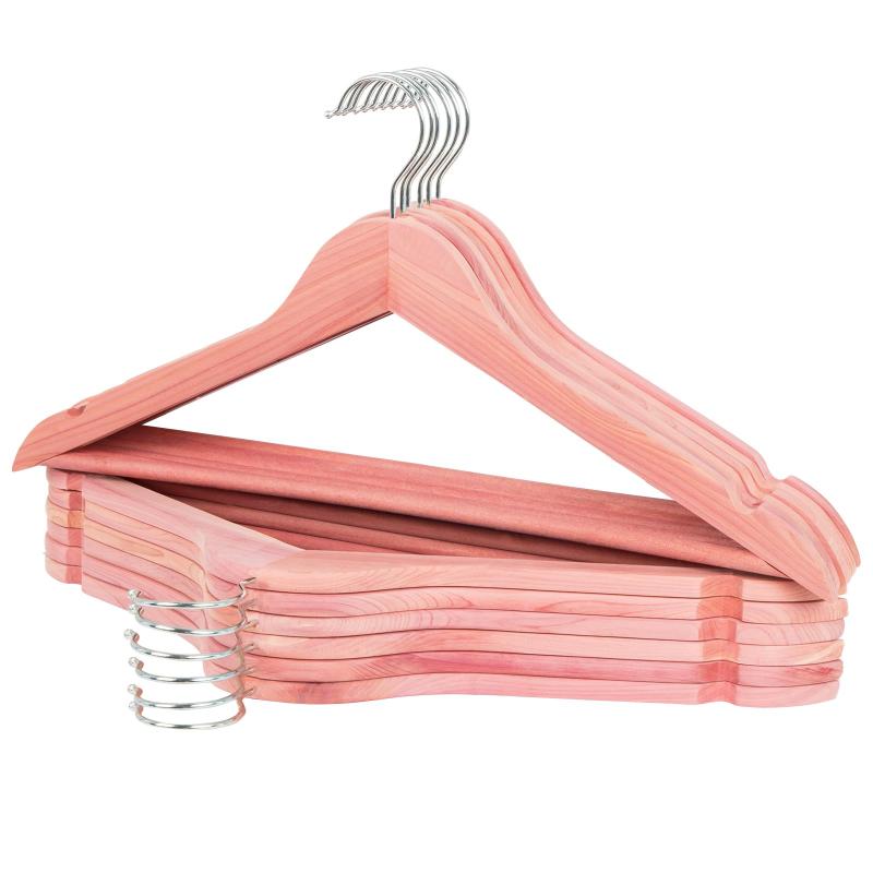 木製ハンガー 滑り止め凹みとズボンバーが付いた衣類ハンガー 型崩れ防止 360度回転薄型洋服ハンガー スーツ・シャツ・ジャケット・コート用 天然の美しい木目…