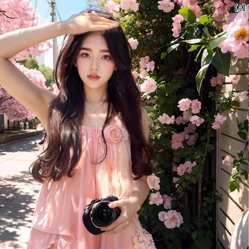 キャミソールワンピース レディース ピンク マキシ丈 ロング丈 ノースリーブ フレア Aライン リゾート 海 バカンス 旅行 夏服 涼しい 通気性 動きやすい 快適着心地 柔らかい肌触り 春夏 きれいめ