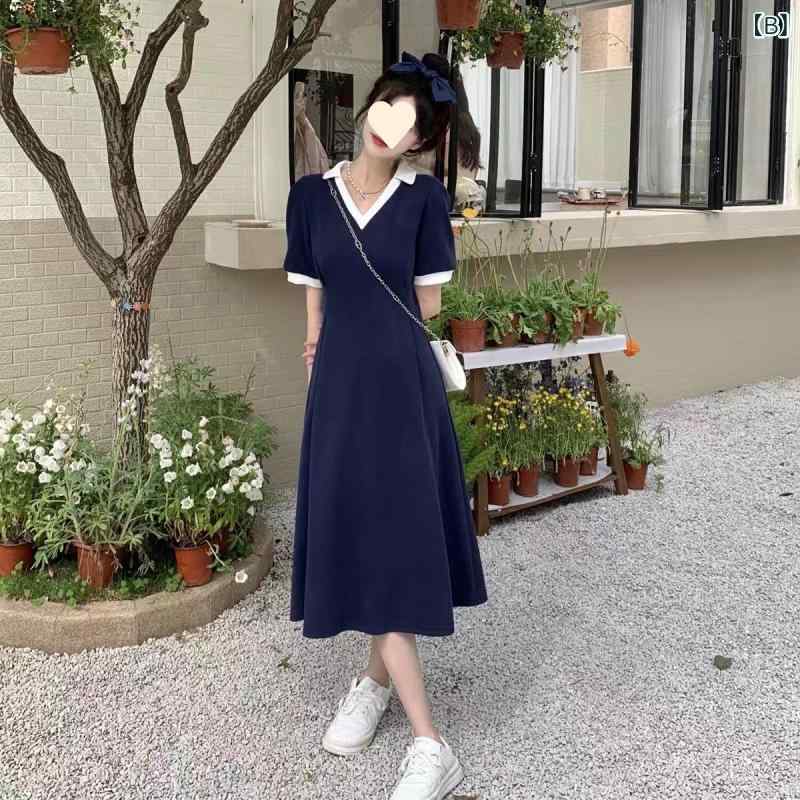 ワンピース レディース Vネック Aライン フレア ミモレ丈 コットン混 半袖 ウエストマーク 切り替え 体型カバー 着痩せ きれいめ オフィスカジュアル 通勤 お出かけ 旅行 デート 夏服 軽やか 動きやすい 2