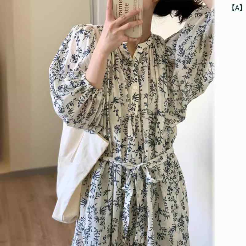 ワンピース レディース 碎花 ロング丈 半袖 フレア Aライン リボン ギャザー ウエストマーク ロングワンピース Vネック 着痩せ効果 体型カバー お出かけ デート カジュアル ナチュラル 春夏